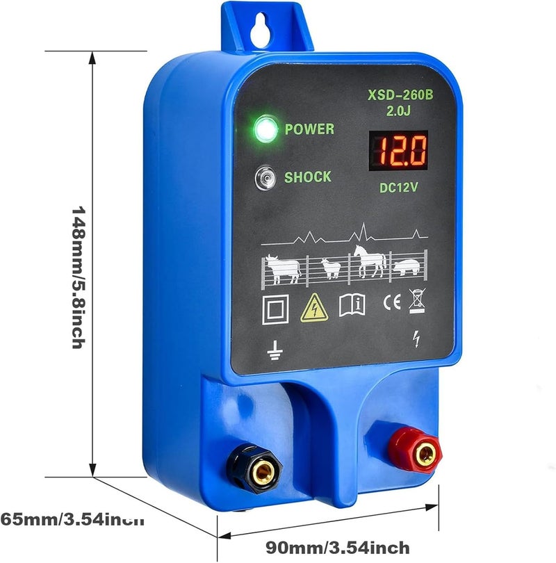 HTPREC Electric Fence Charger 10km 2J High Power Pulse Electric Fencing Controller 10.5kv Portable Electric Fencer Kit For Garden Farm Poultry Livestock Goat Cattle Horse Deer Electric Netting Fencer Charger - Image 2